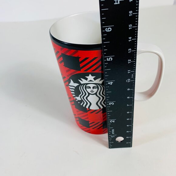 Starbucks Buffalo Plaid Coffee Mug Tall Red Black Checked Ceramic Tumbler 16 Oz - Picture 9 of 12
